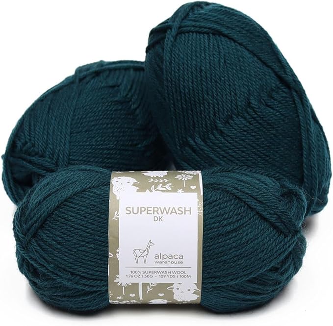 100% Pure Wool Yarn Superwash Set of 3 Skeins (150 Grams) DK Weight - Sourced Directly from Peru - Heavenly Soft and Perfect for Knitting and Crocheting (Emerald Green)