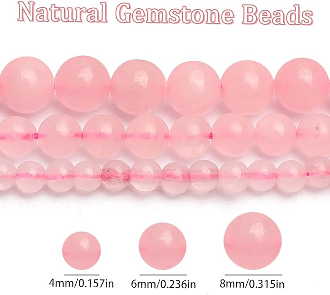Song Xi 45pcs 8mm Natural Pink Crystal Stone Beads for Jewelry Making, Gemstones Beads Bracelet for Necklace Earring Keychain, with Jewelry Box and Elastic for Christmas Wedding Birthday Gift