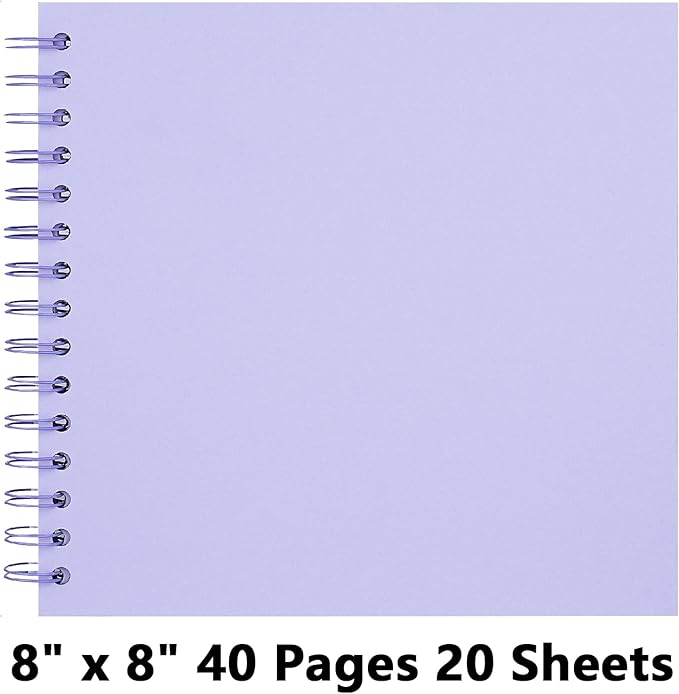 8X8 Inch DIY Scrapbook Photo Album, Kraft Blank Paper Scrap Book 40 Pages Memory Book for Wedding Family, Light Purple