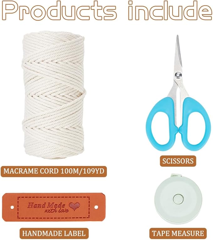 FREEBLOSS Macrame Basket Kit - DIY Macrame Kit with Video Tutorial and 100m Cotton Cord for Storage and Crafting