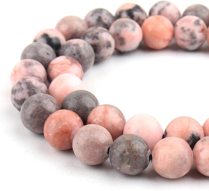 Natural Stone Beads for Jewelry Making - 6mm Gemstone Round Beads for Bracelets(58-60pcs, Pink Australian Zebra)