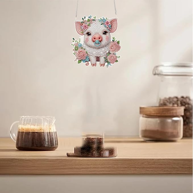 TDFERAN Diamond Painting Pendant Pig Diamond Art Ornaments Animal Pendants Tabletop Decoration Wall Hanging in Living Room Dorridor Diamant Decorations Ornaments Diamond Art Window Pendants