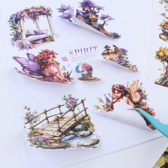 The Elfs Cottage Sticker Book for Journaling, 20 Sheets Precut PET Washi Paper Materials Stickers for Scrapbooking, Junk Journal Supplies, Planner, Bujo, Collage, DIY Crafts Arts
