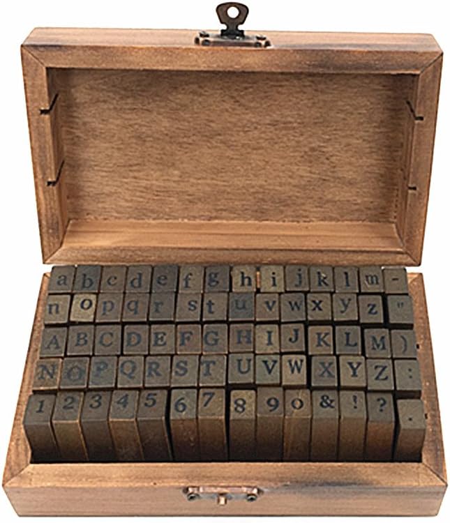 Alphabet Stamps Set,Vintage Wooden Rubber Letter Number and Symbol Diary Stamp Kit for Children DIY Scrapbooking Planner Card Making(70pcs)