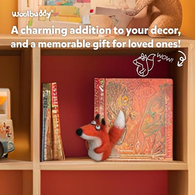 Woolbuddy 𝗪𝗼𝗼𝗹𝗯𝘂𝗱𝗱𝘆 𝗡𝗲𝗲𝗱𝗹𝗲 𝗙𝗲𝗹𝘁𝗶𝗻𝗴 𝗞𝗶𝘁 Fox Animal Project for Beginners and Adults – Includes Wool, 2 Felting Needles, and Instructions