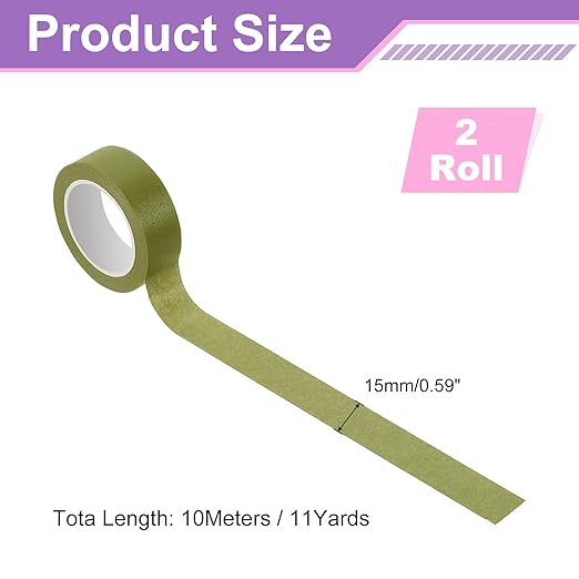 uxcell 2 Rolls Colored Washi Tape, 11 Yards x 0.6" Colored Masking Tape Painters Tape, Decorative Masking Tape for Arts & Crafts Labeling DIY Scrapbooking Gift Wrapping, Dark Green