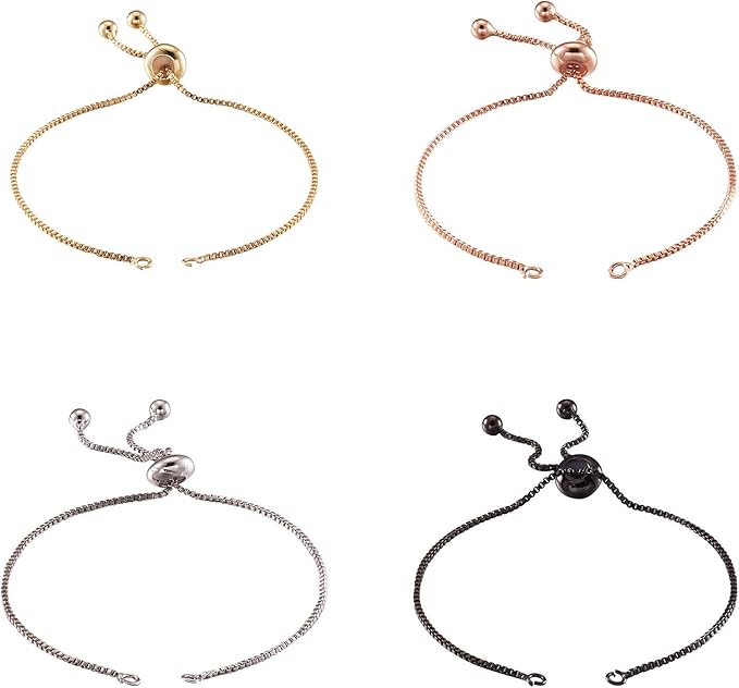 FASHEWELRY 20 Strands Adjustable Brass Bracelet Slider Extender Chains with Rhinestone Ends 8-5/8"(22cm) Meatl Plated for DIY Jewelry Making (Random Mixed Colors)