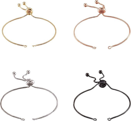 FASHEWELRY 20 Strands Adjustable Brass Bracelet Slider Extender Chains with Rhinestone Ends 8-5/8"(22cm) Meatl Plated for DIY Jewelry Making (Random Mixed Colors)
