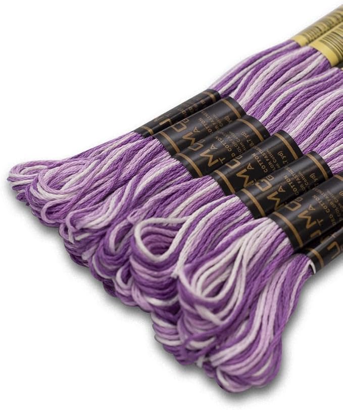 Pack of 12 Premium Embroidery Thread | 100% Egyptian Cotton Premium Skeins | Cross Stitch Embroidery Floss | Oeko TEX Certified | Ideal for Arts & Crafts (Light Purple Variegated 1208)