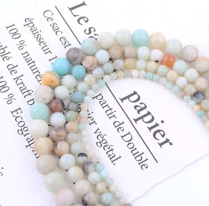 Stone Beads, 60pcs Amazonite, 6mm Round Loose Beads for Jewelry Making, Bracelets, with Bag, String & Card