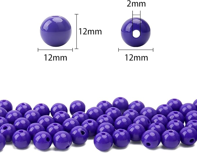 bonny boxx 100pcs 12mm smooth deep purple acrylic round beads, plastic resin bubblegum balls chunky gumball beads for necklace and bracelet making, crafting supplies