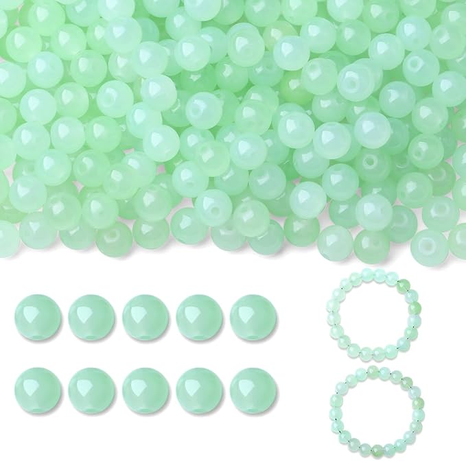 500Pcs Green Glass Beads Kit for Jewelry Making, 8mm Round Crystal Beads for Necklace Kits Earring and DIY Crafts Bracelets (Light Green)