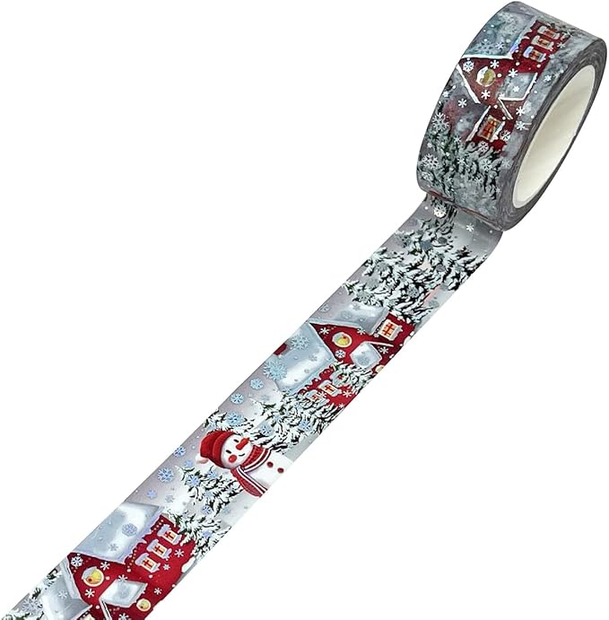 allydrew Holographic Foil Washi Masking Tape, 20mm x 10M, Gingerbread House & Snowman