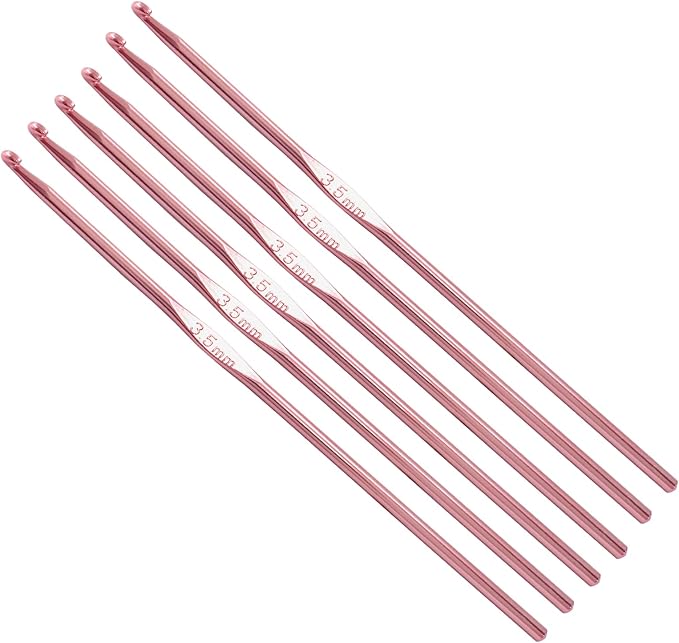 Auvotuis 6Pcs 3.5mm US Size E (Size 4) Aluminum Crochet Hook Knitting Needles for DIY Craft Yarn, Pink
