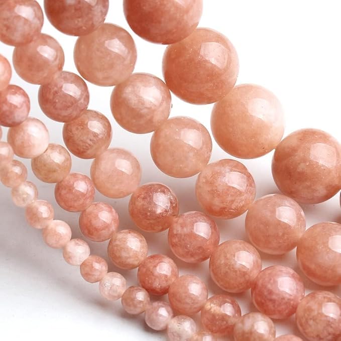 Stone Beads, 45pcs Sunstone, 8mm Round Loose Beads for Jewelry Making, Bracelets, with Bag, String & Card