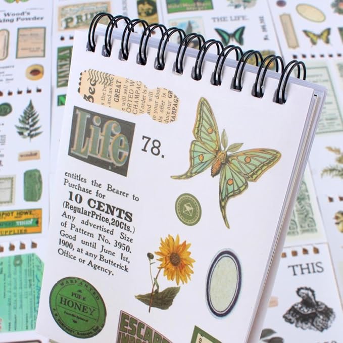 488PCS Vintage Scrapbook Stickers, 50 Sheets Precut Washi Stickers Book for Journaling, Green Ephemera for Junk Journal Supplies, Scrapbooking, Bujo, Collage, Adults Crafts Arts