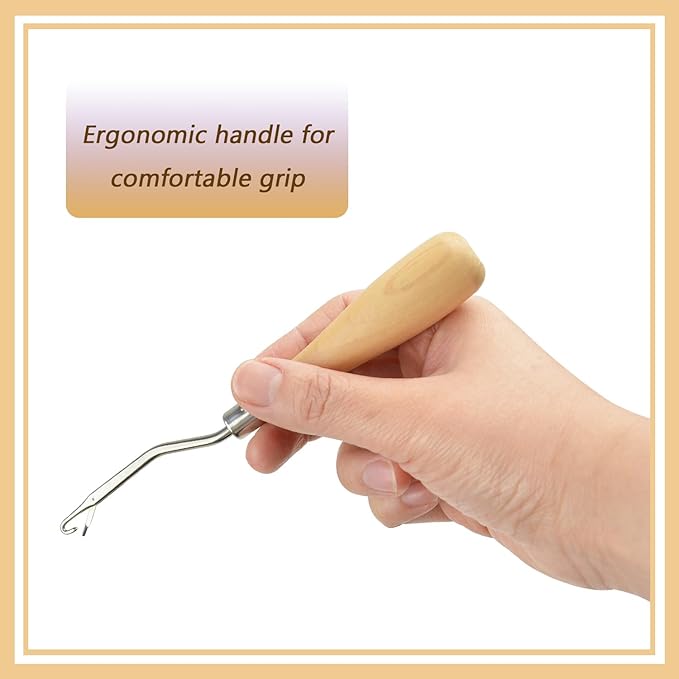 3 Pcs 6.5 Inch Wooden Bent Latch Hook Tools Knitting Rug Hook for Rug Making and Art Crafts