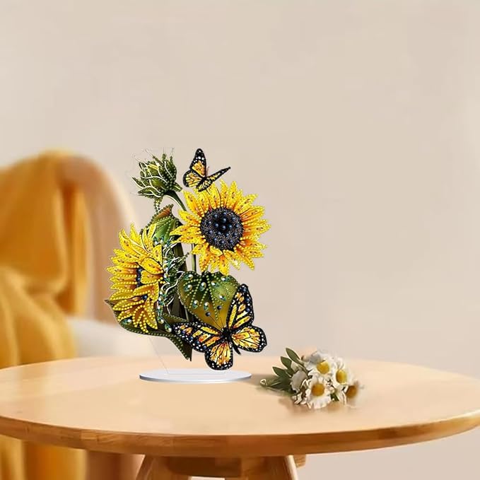 hyzsj DIY Diamond Desktop Ornament Sunflower, Crystal Butterfly Diamond Art Painting Tabletop Ornaments Single Sided, Diamond Ornament for Adult Beginner Home Office Decor Crafts Gift