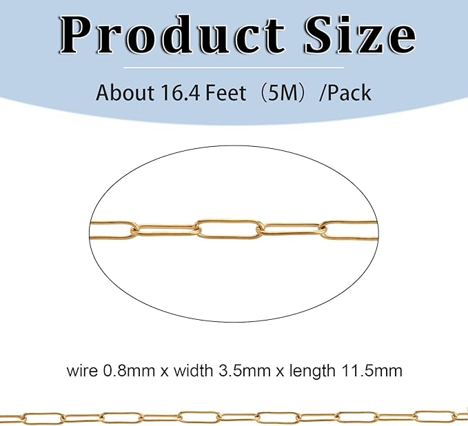 16.4 feet necklace chains for jewelry making, gold plated stainless steel chains bulk for diy necklace bracelet pendant supplies