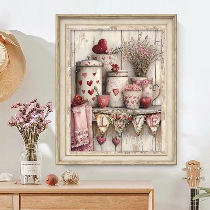Valentine Heart Bottle Diamond Art Kits for Adults, Diamond Painting Kits for Adults for Beginners, DIY Diamond Dots Art Kits, 5D Full Round Drill Gem Art Painting Kits for Home Wall Decor, 12x16in