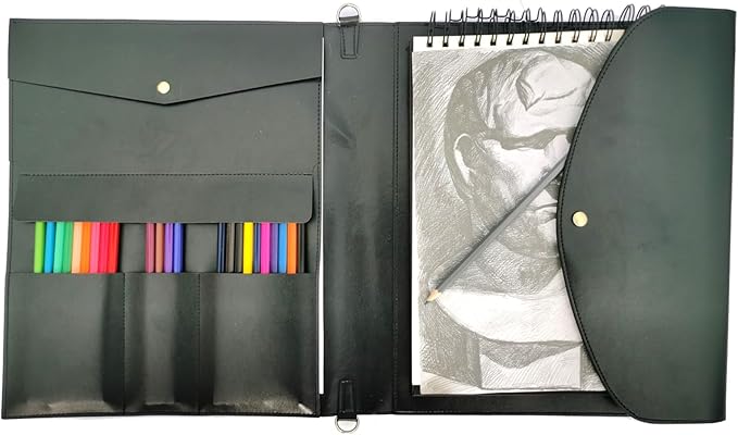 Sketchbook cover with pencil holder, Artist sketch book leather cover artis Gifts, Drawing books and pencil case, Art book for drawing (for 9"X12" Sketchbook)