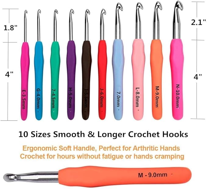 yarniss 20 sizes crochet hooks 0.5mm-10mm, ergonomic crochet hooks set with case for arthritic hands