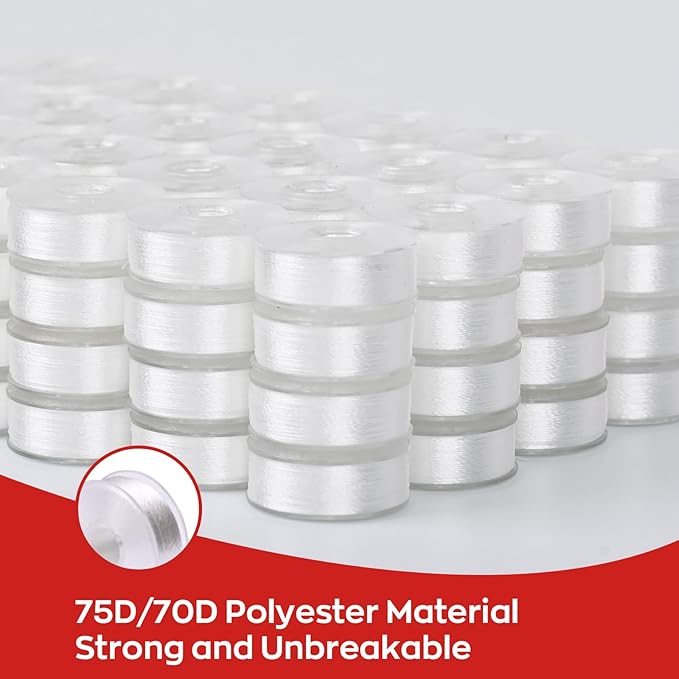 Poolin Prewound Bobbins, Richword Selected Plastic Sided, 144pcs Size L(SA155), 70D/2(60WT) Polyester Bobbin Thread for Commercial Multi Needles Embroidery Machine, White 110 Yards