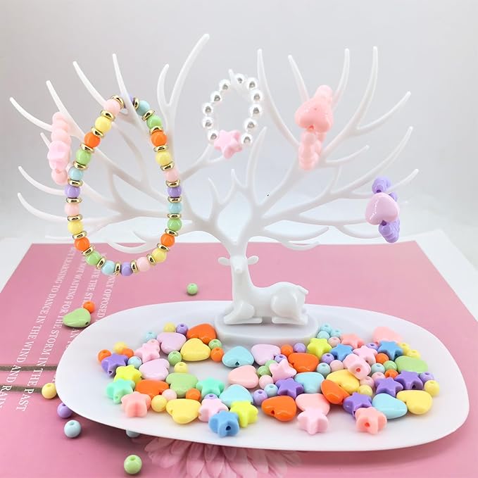720Pcs Macaron Colors Assorted Beads for Jewelry Making, Acrylic Star Hart Flower Beads for Bracelets Making Round Pastel Beads Colorful Aesthetic Beads Bulk for Necklaces Phone Chains
