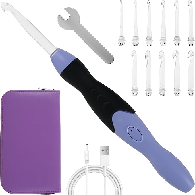Abizarch Light Up Crochet Hook Set 11 Sizes Lighted Crochet Hooks with Case Interchangeable Heads 2.5 mm to 8 mm Rechargeable Crochet Hook DIY Crochet Hooks Set for Crocheting and Knitting