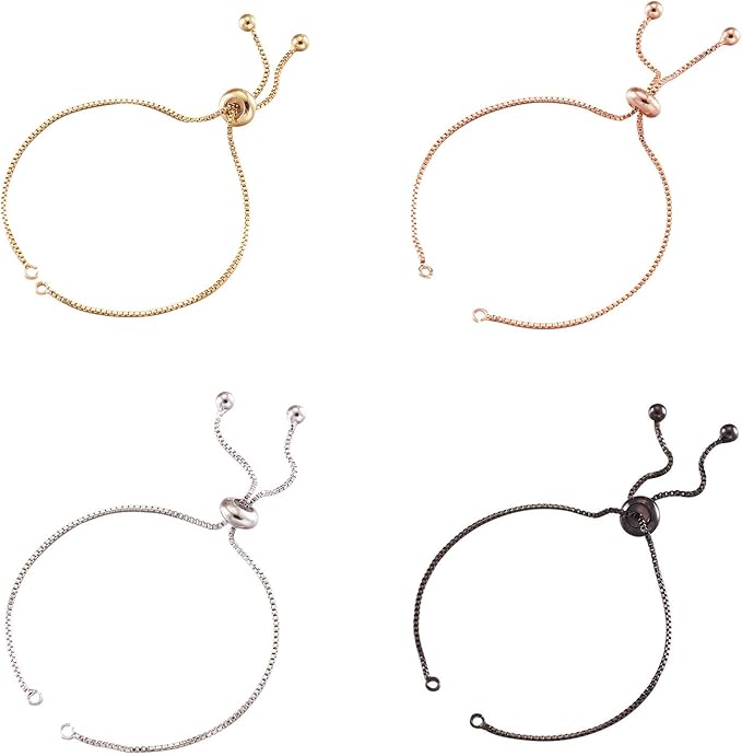 FASHEWELRY 20 Strands Adjustable Brass Bracelet Slider Extender Chains with Rhinestone Ends 8-5/8"(22cm) Meatl Plated for DIY Jewelry Making (Random Mixed Colors)