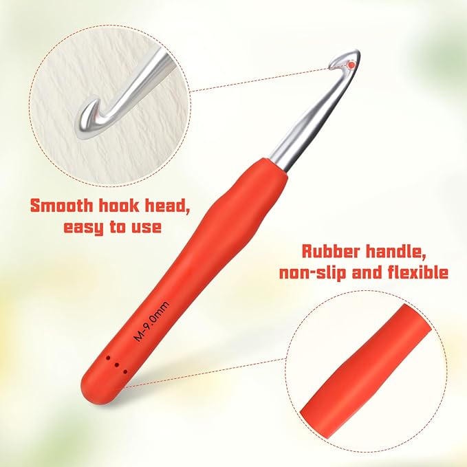 Crochet Hook, 9.0 mm Ergonomic Crochet Hook, Crochet Needles for Arthritic Hands, Knitting Needles with Soft Handle Beginners and Experienced Hobbyists (9.0 mm)