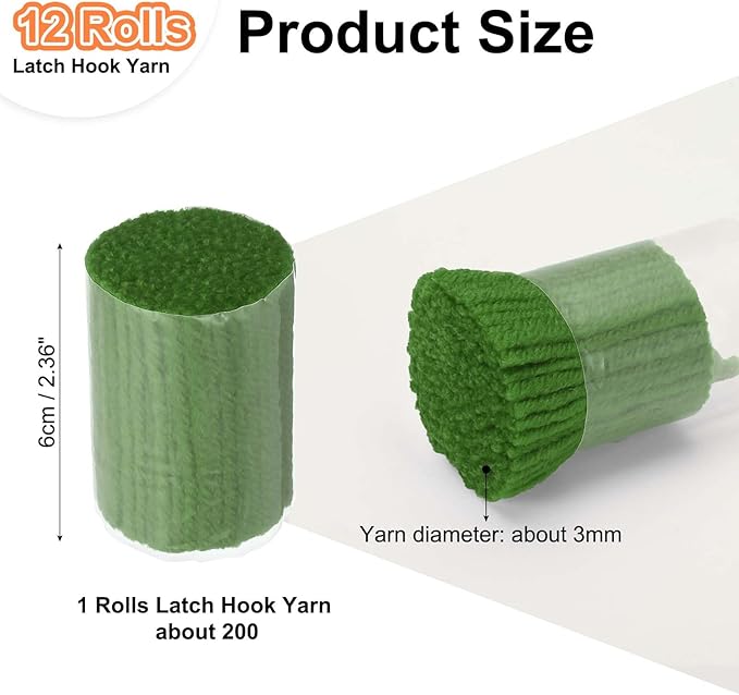 PATIKIL 12 Rolls Latch Hook Yarn, Latch Hook Kit Precut Rugs Yarn Making Crochet Bundles for Rug Adults Beginners Tapestry DIY Craft, Dark Green