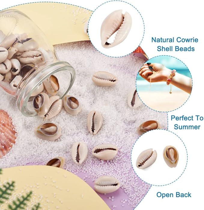 Cheriswelry 50pcs Natural Cowrie Shell Beads - Oval Shell Loose Spacer Beads, 1820mm for Jewelry Making & Decoration