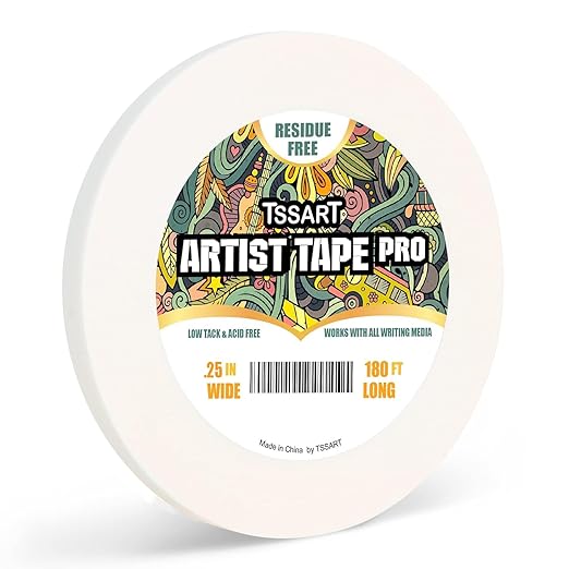 White Artist Tape Pro - Low Tack Masking Artists Tape for Drafting Art Watercolor Painting and All Paper Media - Acid Free 1/4inch Wide 180FT Long