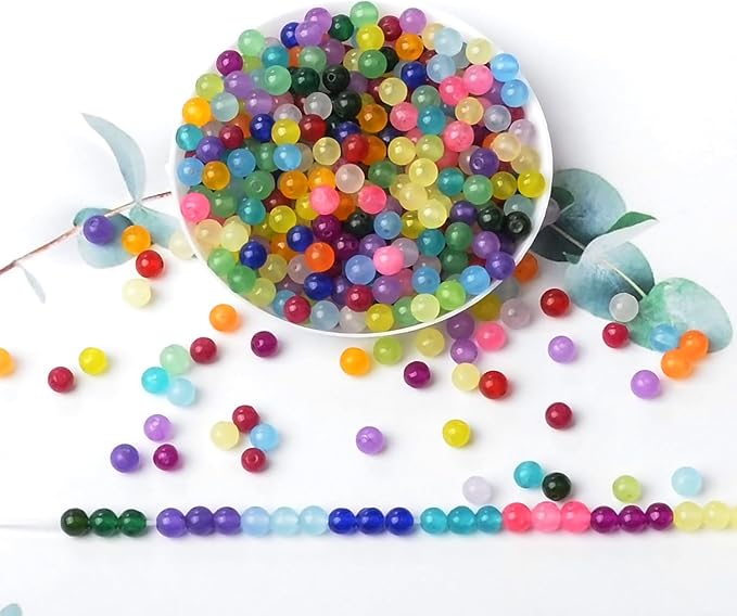 4mm natural mixed colors jade gemstones beads tiny spacer round loose beads jewelry making kit with thread and needles 600 pcs(24-colors jade, 4mm)