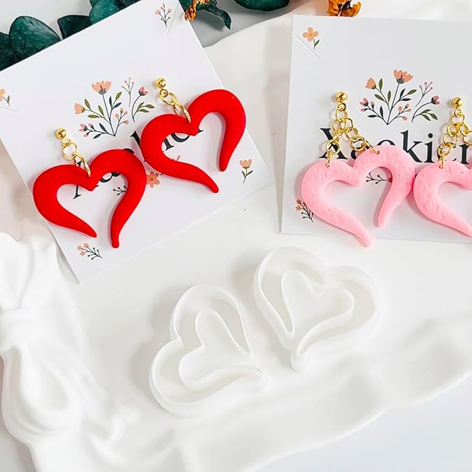 Xaekicr Heart Polymer Clay Cutters for Earrings–2Pcs Clay Cutters for Polymer Clay Jewelry Making – Love Shape Clay Tools, Clay Molds for DIY Crafts