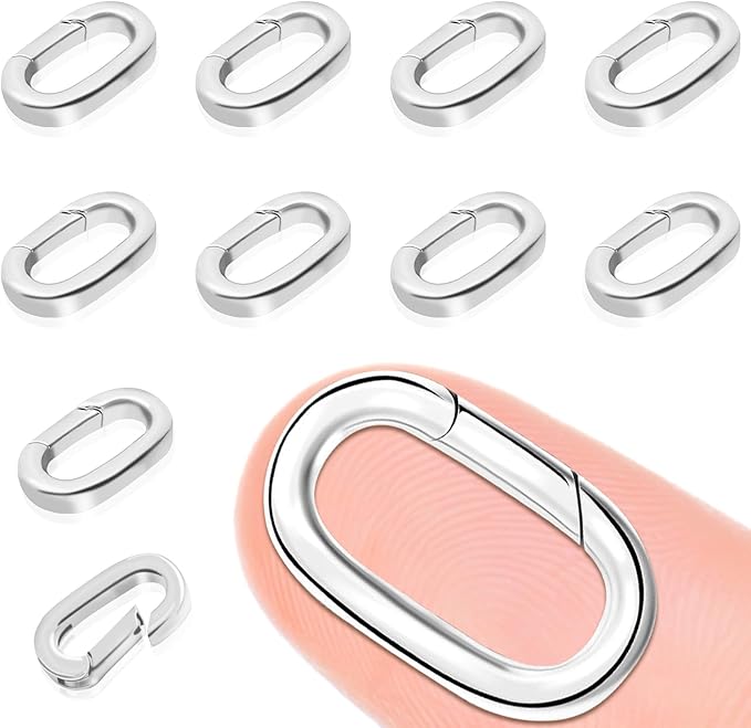 10PCS Oval Clasp Carabiner Necklace Connector Stainless Steel Spring Clasps Bracelet Closures Keychain Lock Clasps Necklaces Clips Key Ring Bracelets Shortener for Jewelry Finding DIY Making Kit (A12)