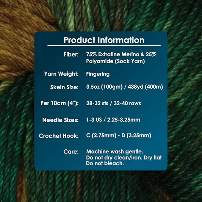 KnitPro Symfonie Fingering Weight Hand Dyed Variegated Yarn Skein | Extra Fine Merino Wool & Polyamide Blend for Knitting & Crocheting, Oeko-TEX Certified 400m, 100g | Terra Himalayas