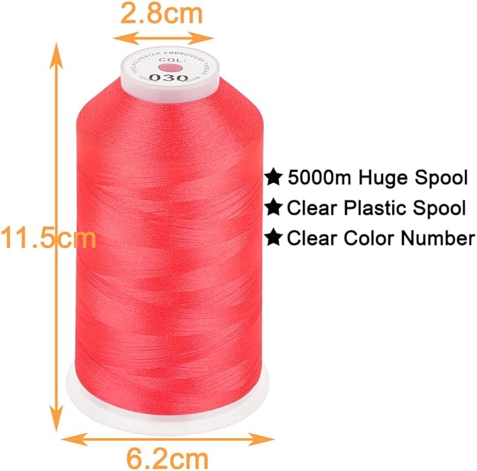 New brothread - Single Huge Spool 5000M Each Polyester Embroidery Machine Thread 40WT for Commercial and Domestic Machines - Vermillion