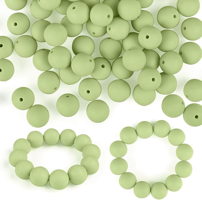 ASTARON 100 Pcs 15mm Silicone Beads for Keychain Making, Matcha Green Round Rubber Beads Bulk for Bracelets Beadable Pens Decorations Crafts Supplies