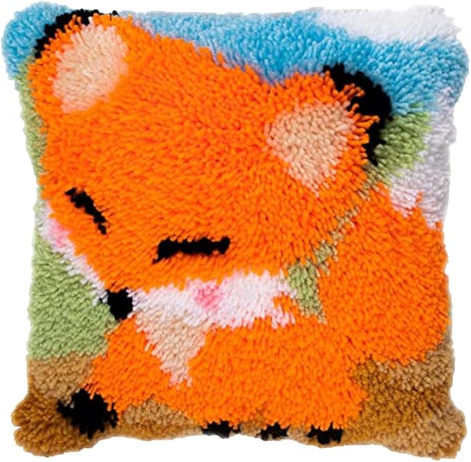LUBOT 17" X 17" Fox Latch Hook Kits for Adults Rug Pillow Cover with Printed Canvas Pattern Crochet Kit for Beginners