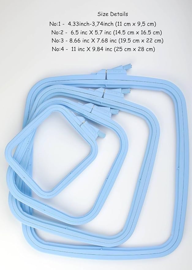nurge square embroidery hoop - plastic cross stitch frame for needlepoint & embroidery - adjustable craft hoop - blue - no:1 (x small)