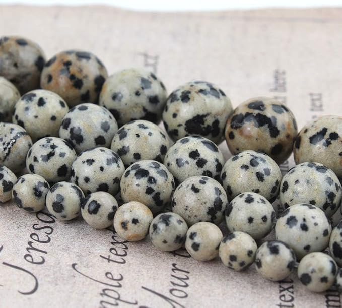 Stone Beads, 60pcs Dalmation Spot Jasper, 6mm Round Loose Beads for Jewelry Making, Bracelets, with Bag, String & Card