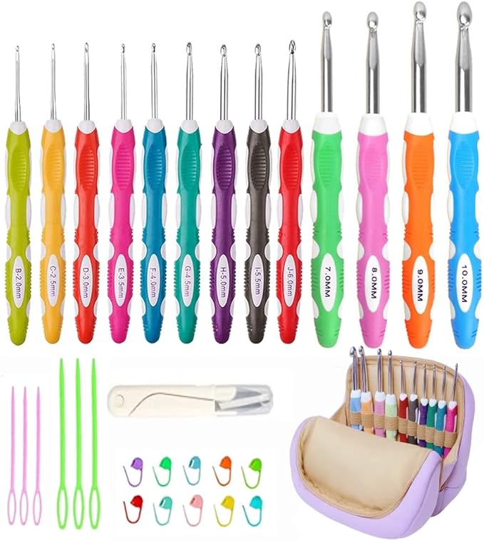 Novelchet Ergonomic Crochet Hooks Set, 13 Sizes Crochet Needles for Beginners with Case 2mm(B)-10mm(N)
