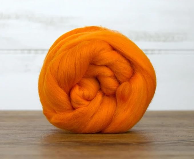Revolution Fibers Merino Wool Combed Top | 1 lb Premium Wool Roving | 22 Micron, Best Merino Wool for Spinning, Tapestry, Needle Felting, Big Yarn Roving and Wall Hangings (Clementine)