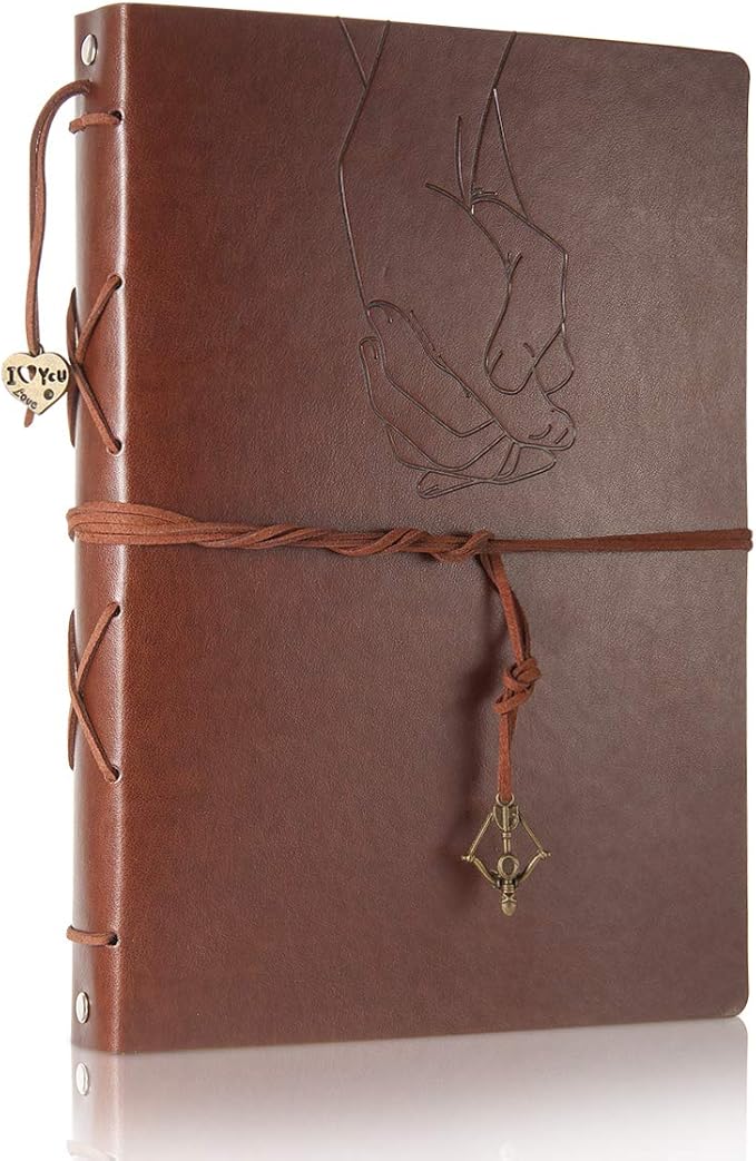 ThxMadam Leather Scrapbook Album 60 Pages Vintage Love Photo Album,11 * 8.1 Inch Scrapbook for Couples-DIY Memory Book,Birthday/Wedding Guest Book Gift for Anniversary Mother's Day