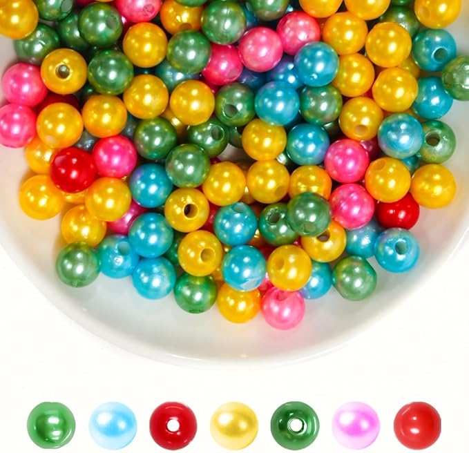 Pearl Beads for Jewelry Making Holes ABS Craft Beads with Holes for Jewelry Making, Bracelet, Necklace Crafting Bulk Bead Kit (8mm,5-Color blend/750 pcs)