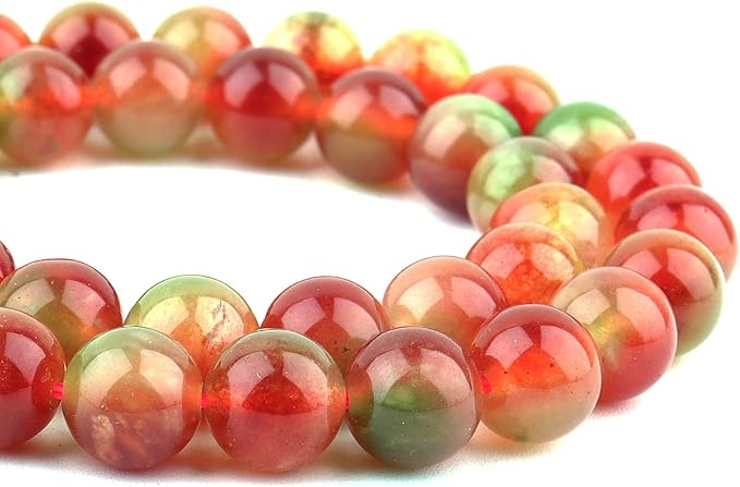 Jade Stone Beads Gemstone Beads for Jewelry Making - 6mm Round Loose Beads for Bracelets(59-62pcs, Watermelon Cloudy Jade)