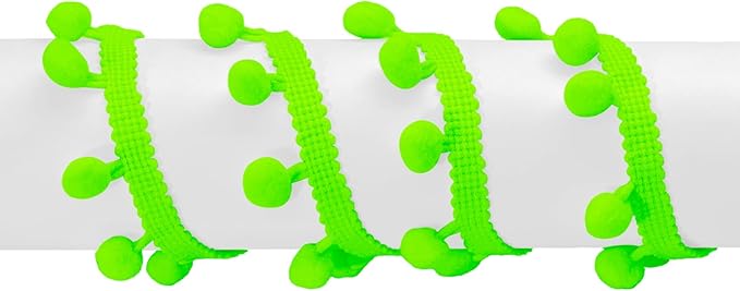 Homiest 10 Yards Pom Pom Trim for Sewing, 1 Inch Wide Neon Green Ribbon Bundles Textured Fabric Fringe Ribbon, 13mm Ball Pompom Trim for DIY Crafts Curtain Clothes Pillow Home Decoration