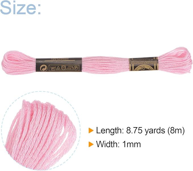 HARFINGTON 12 Skeins Embroidery Floss 8m Each Egyptian Long Fiber Cotton Cross Stitch Thread 26S/2x6 for Embroidery Projects Bracelet, Pink